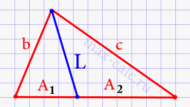 Длина биссектрисы в треугольнике через две стороны и отрезки