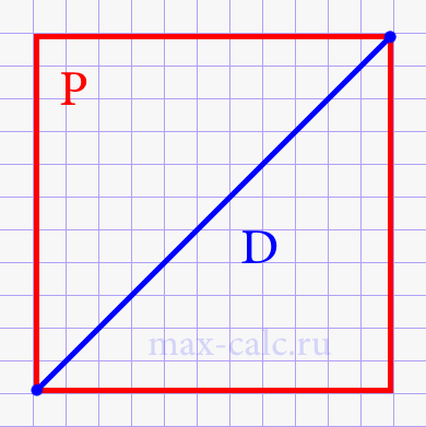 Диагональ квадрата через периметр квадрата