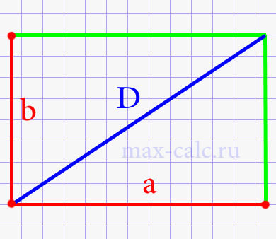Диагональ прямоугольника через стороны.