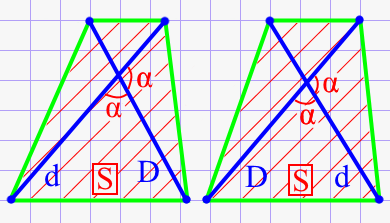 Диагональ трапеции через площадь и другую известную диагональ.