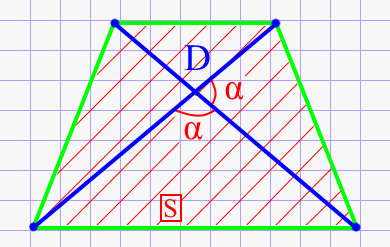 Диагональ равнобедренной трапеции через площадь и угол между диагоналями
