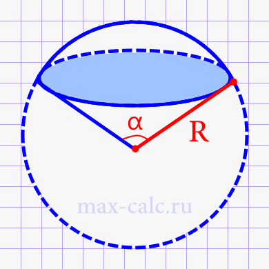 Обьём шарового сектора через радиус шара и угол между осью и образующей конуса