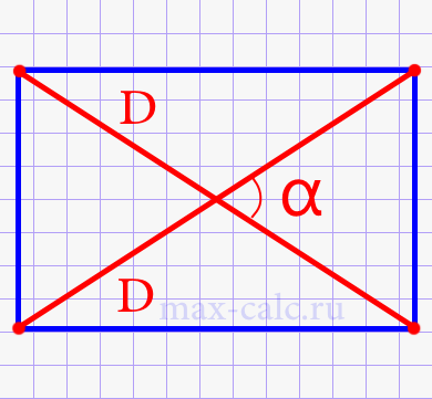 Площадь прямоугольника через диагональ и угол между диагоналями