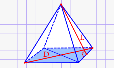 Площадь боковых поверхностей правильной четырёхугольной пирамиды через диагональ основания и апофему