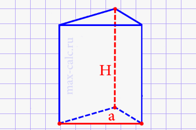 Площадь полной поверхности правильной треугольной призмы через ребро основания и высоту