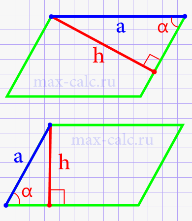 Сторона параллелограмма через высоту и синус угла