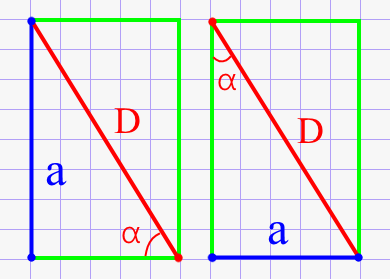 Сторона прямоугольника через диагональ и угол между диагональю и стороной