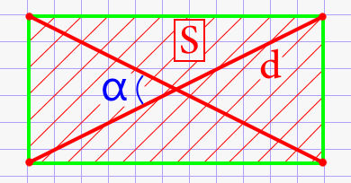 Острый угол между диагоналями прямоугольника через площадь и диагональ