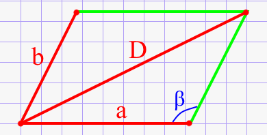 Тупой угол параллелограмма через две стороны и длинную диагональ