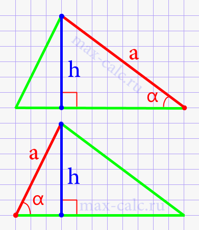 Высота разностороннего треугольника через длину прилежащей стороны и синус угла