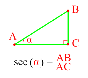 Формула секанс острого угла прямоугольного треугольника