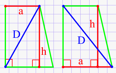 Диагональ прямоугольной трапеции через основание и высоту