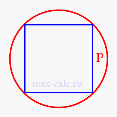 Площадь квадрата через периметр описаной окружности