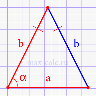 Площадь равнобедренного треугольника через основание, сторону и угол между ними