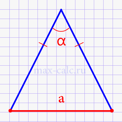 Площадь равнобедренного треугольника через основание и угол между боковыми сторонами
