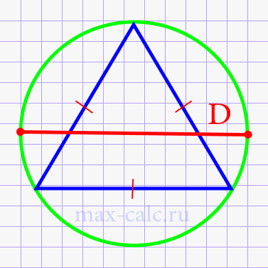 Площадь равностороннего треугольника через диаметр описанной окружности