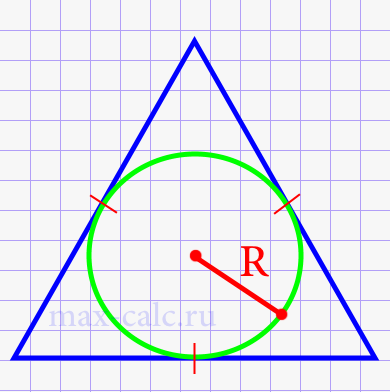 Площадь равностороннего треугольника через радиус вписанной окружности