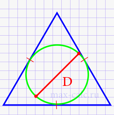 Площадь равностороннего треугольника через диаметр вписанной окружности