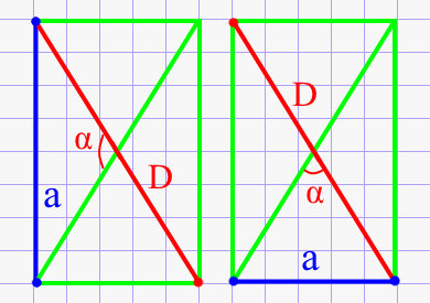 Сторона прямоугольника через диагональ и угол между диагоналями