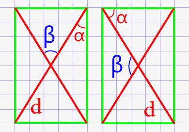 Угол между диагоналями прямоугольника через угол между стороной и диагональю