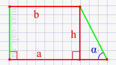 Острый угол при нижнем основании прямоугольной трапеции через высоту и два основания